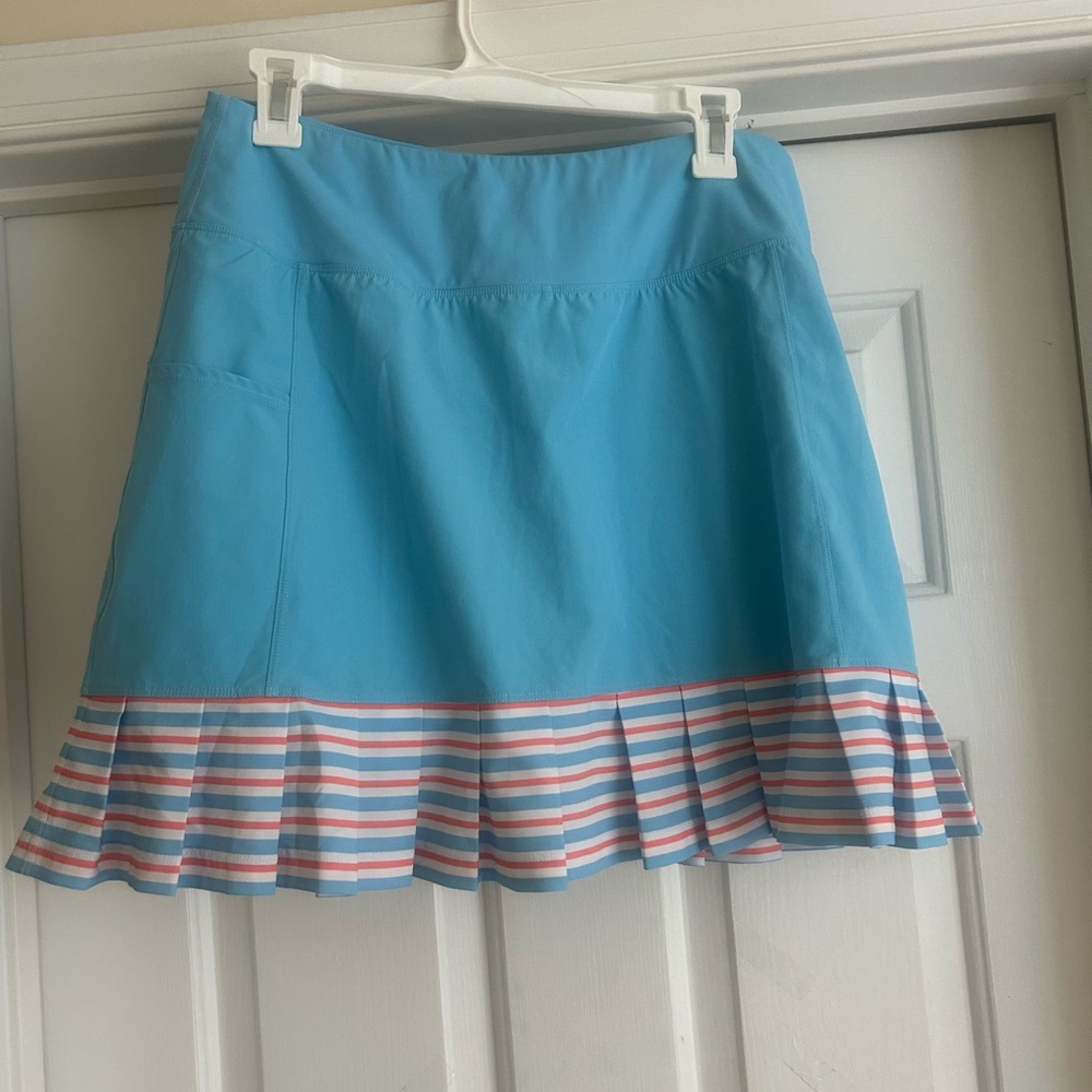 Addison Bay Light Blue Tennis Skirt with Striped Hem